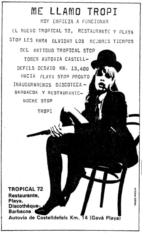 Anuncio de la pusta en marcha de la Discoteca Tropical 72 de Gav� Mar publicado en el diario LA VANGUARDIA (31 de Mayo de 1972)